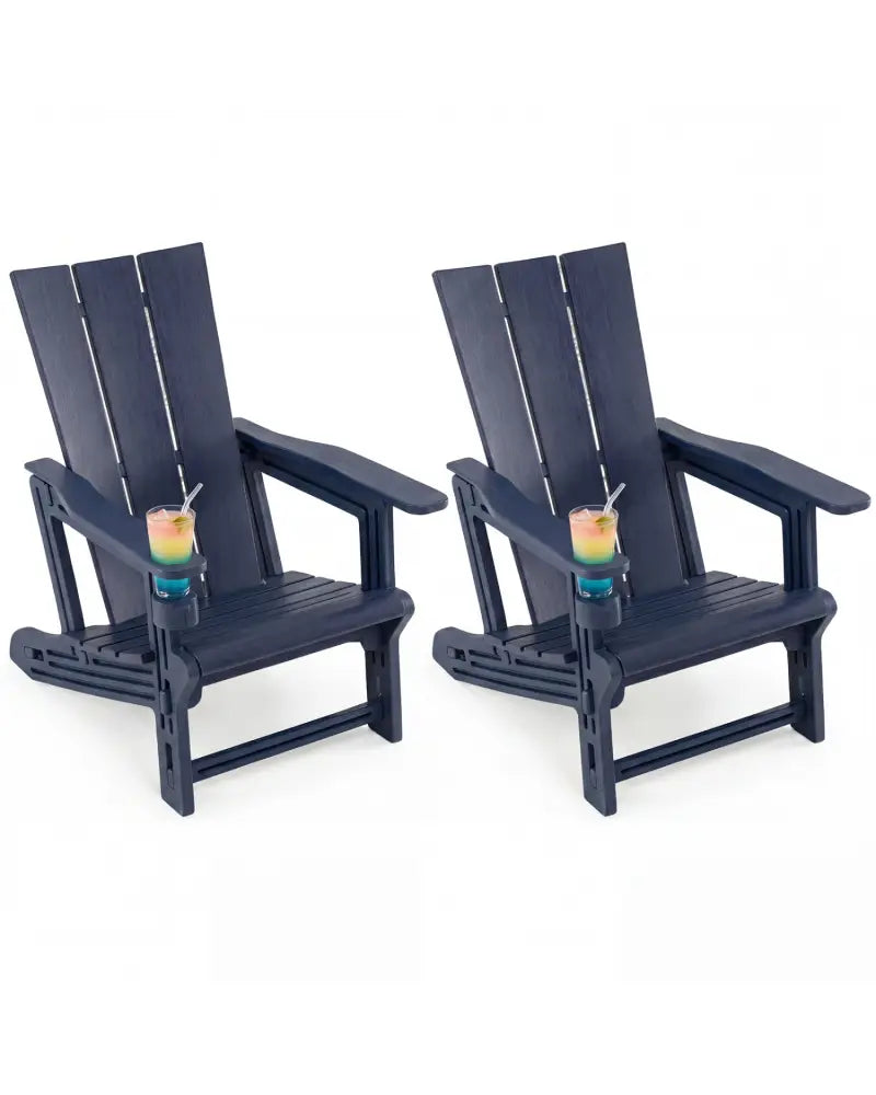 Set of 2ï»¿ Outdoor Adirondack Chairs with Cup Holder-Blue - Blue - Adirondack Chairs