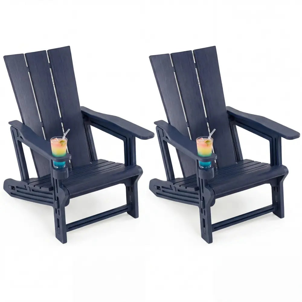 Set of 2ï»¿ Outdoor Adirondack Chairs with Cup Holder-Blue - Blue - Adirondack Chairs
