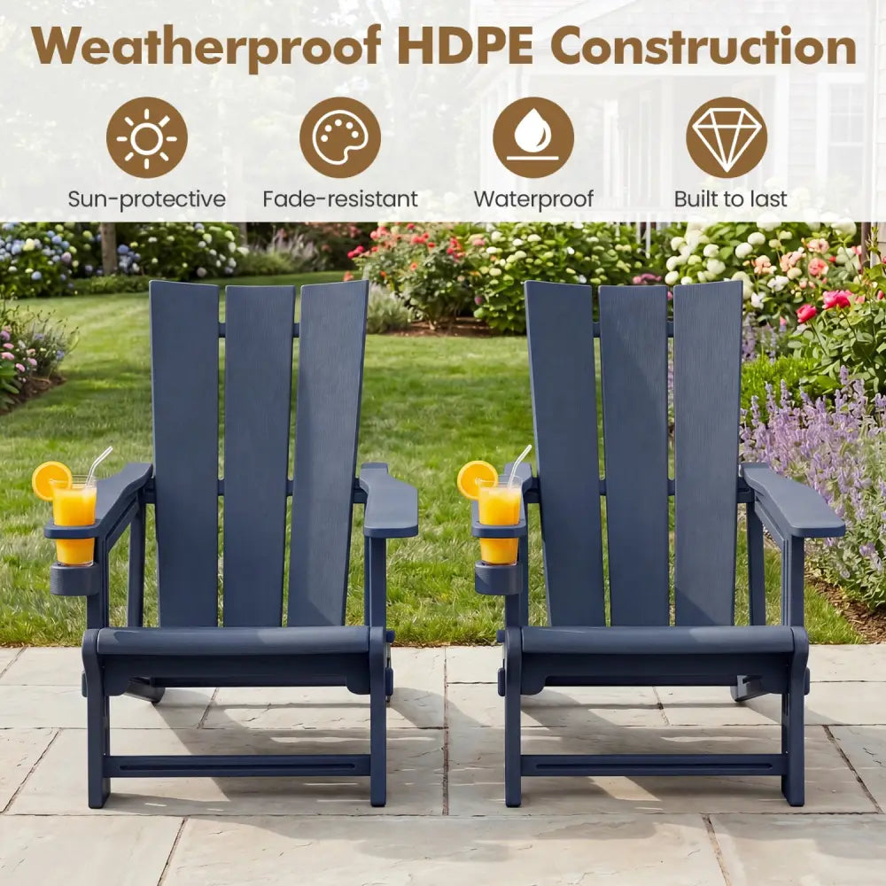 Set of 2ï»¿ Outdoor Adirondack Chairs with Cup Holder-Blue - Blue - Adirondack Chairs