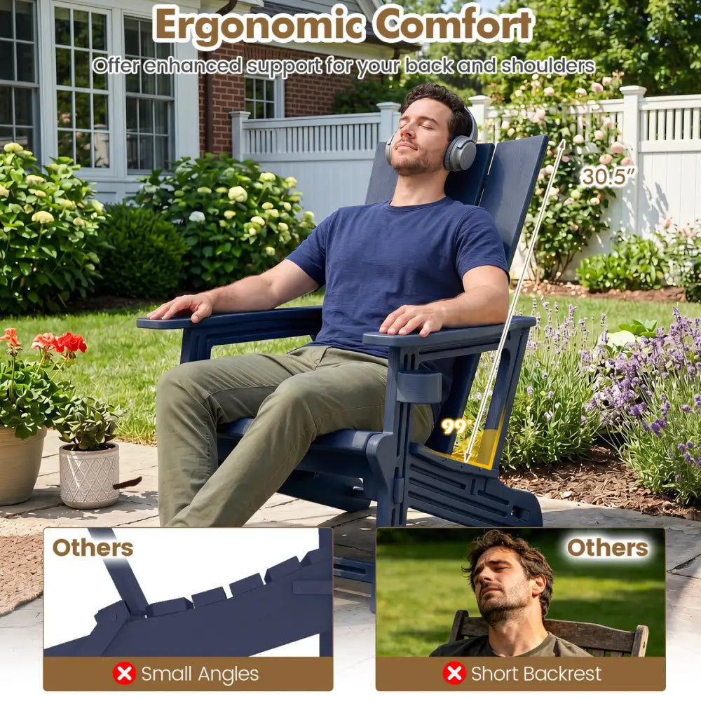 Set of 2ï»¿ Outdoor Adirondack Chairs with Cup Holder-Blue - Blue - Adirondack Chairs