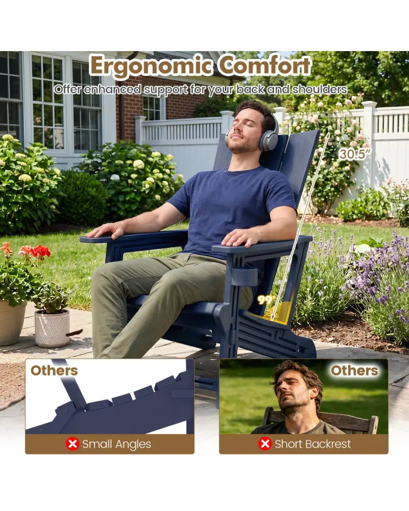 Set of 2ï»¿ Outdoor Adirondack Chairs with Cup Holder-Blue - Blue - Adirondack Chairs