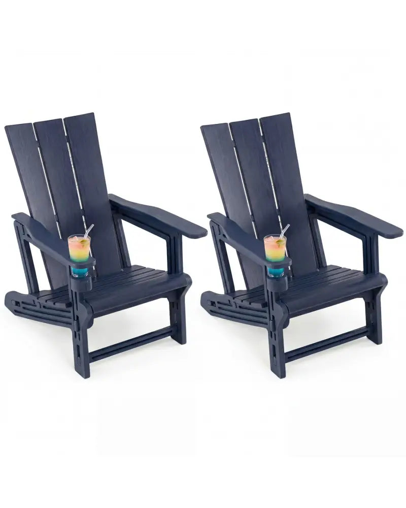Set of 2ï»¿ Outdoor Adirondack Chairs with Cup Holder-Blue - Blue - Adirondack Chairs