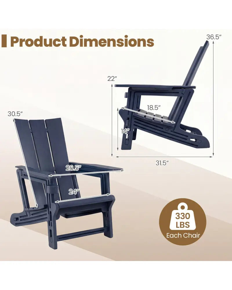 Set of 2ï»¿ Outdoor Adirondack Chairs with Cup Holder-Blue - Blue - Adirondack Chairs