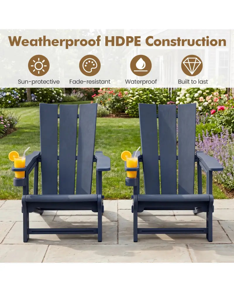 Set of 2ï»¿ Outdoor Adirondack Chairs with Cup Holder-Blue - Blue - Adirondack Chairs