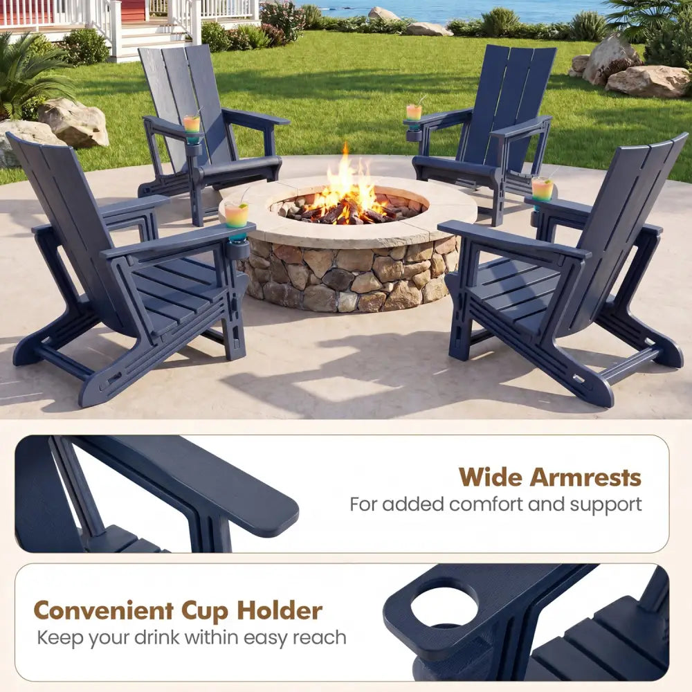 Set of 2ï»¿ Outdoor Adirondack Chairs with Cup Holder-Blue - Blue - Adirondack Chairs