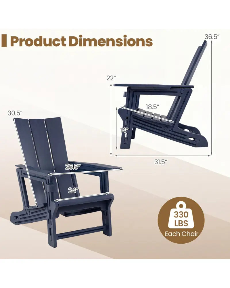 Set of 2ï»¿ Outdoor Adirondack Chairs with Cup Holder-Blue - Blue - Adirondack Chairs
