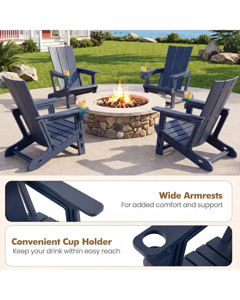 Set of 2ï»¿ Outdoor Adirondack Chairs with Cup Holder-Blue - Blue - Adirondack Chairs