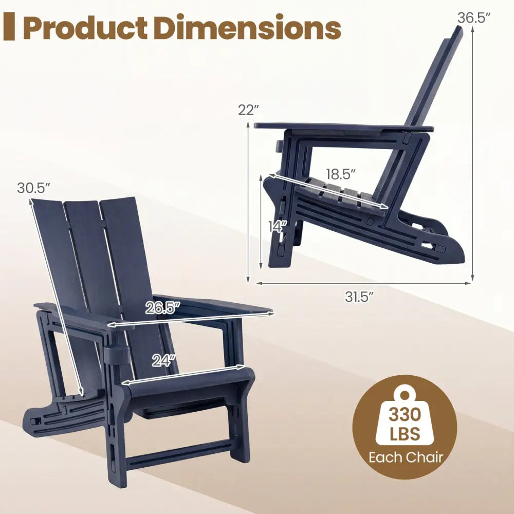Set of 2ï»¿ Outdoor Adirondack Chairs with Cup Holder-Blue - Blue - Adirondack Chairs
