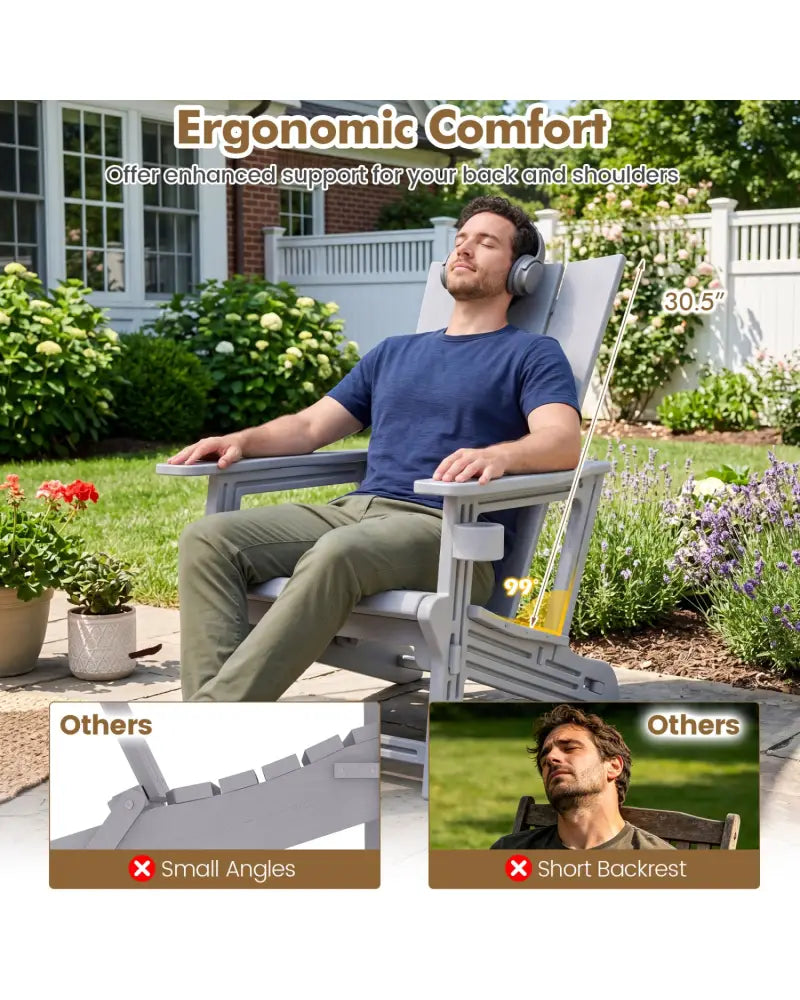 Set of 2ï»¿ Outdoor Adirondack Chairs with Cup Holder-Gray - Gray - Adirondack Chairs