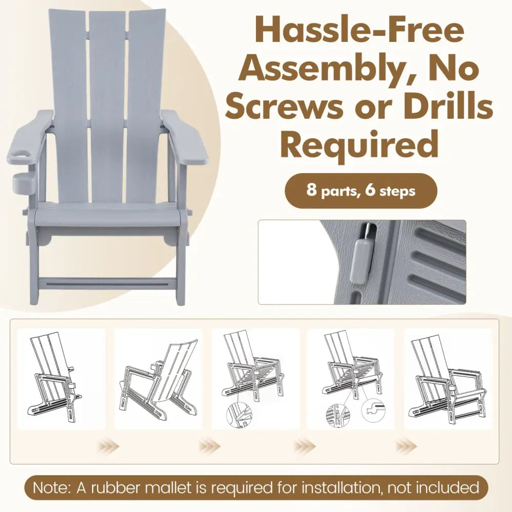 Set of 2ï»¿ Outdoor Adirondack Chairs with Cup Holder-Gray - Gray - Adirondack Chairs