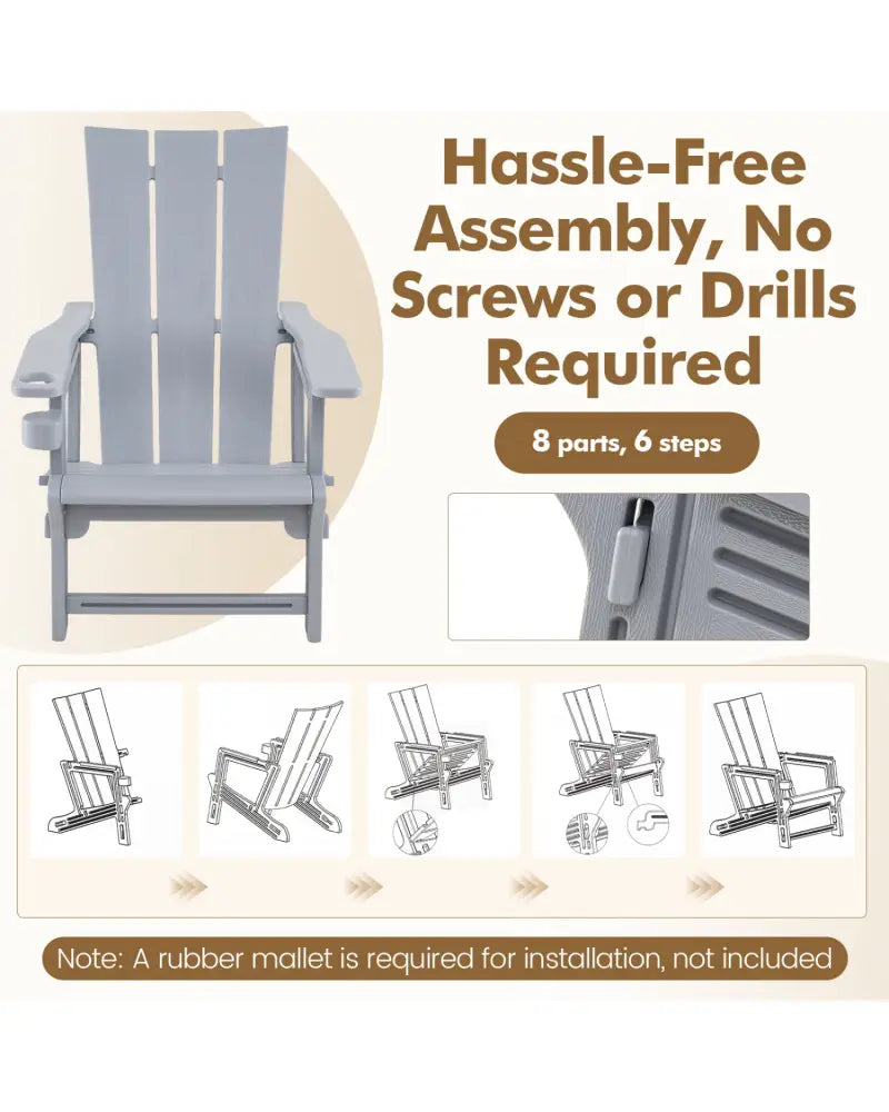 Set of 2ï»¿ Outdoor Adirondack Chairs with Cup Holder-Gray - Gray - Adirondack Chairs