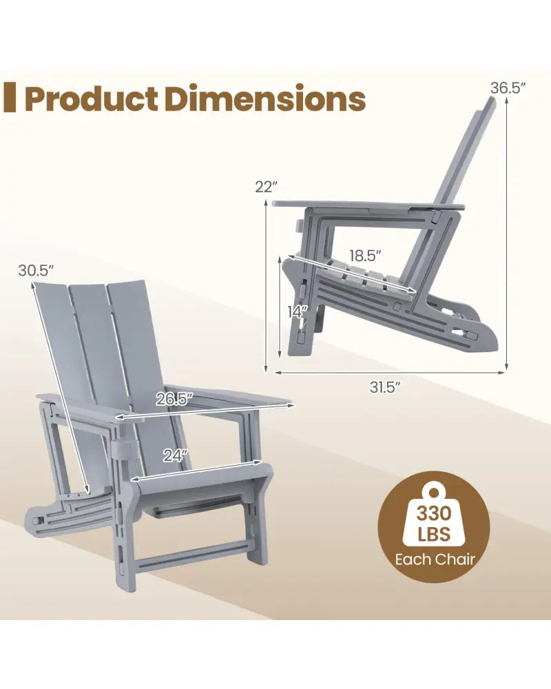 Set of 2ï»¿ Outdoor Adirondack Chairs with Cup Holder-Gray - Gray - Adirondack Chairs