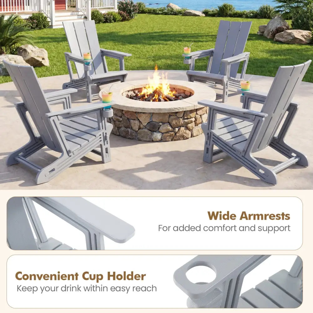 Set of 2ï»¿ Outdoor Adirondack Chairs with Cup Holder-Gray - Gray - Adirondack Chairs