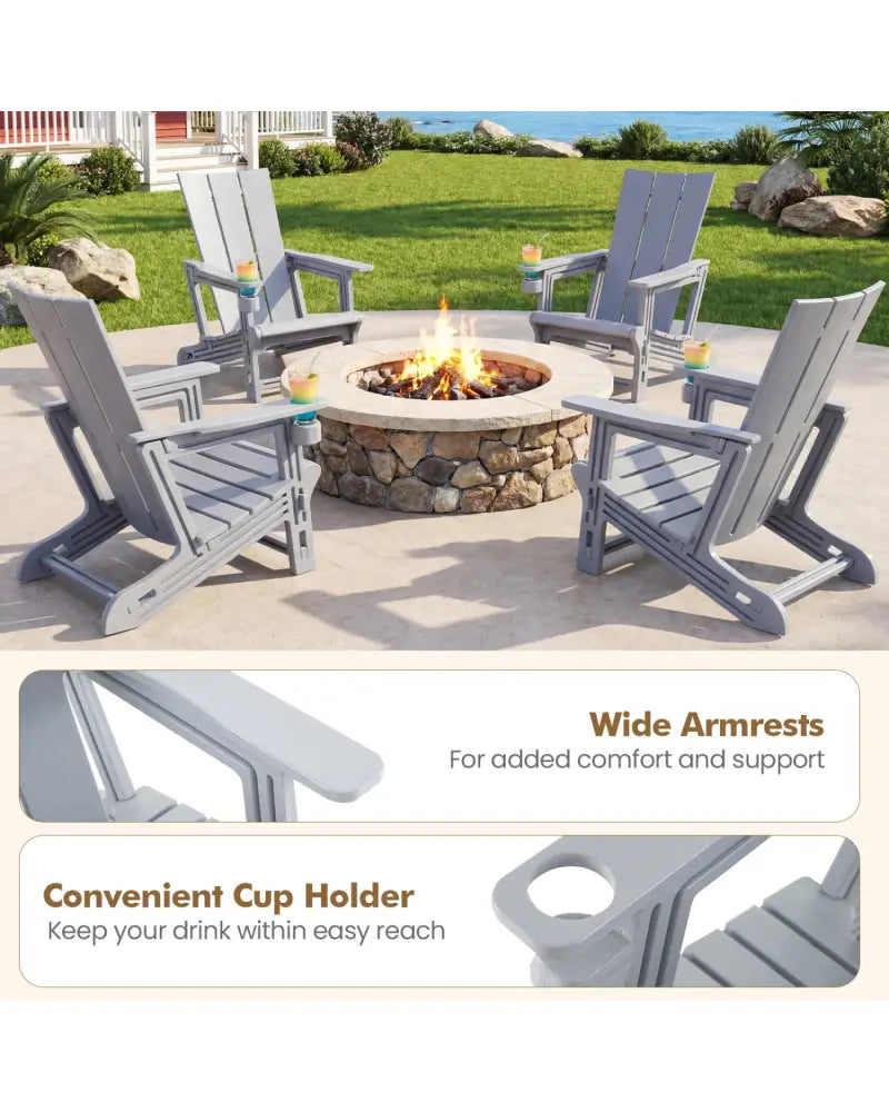 Set of 2ï»¿ Outdoor Adirondack Chairs with Cup Holder-Gray - Gray - Adirondack Chairs