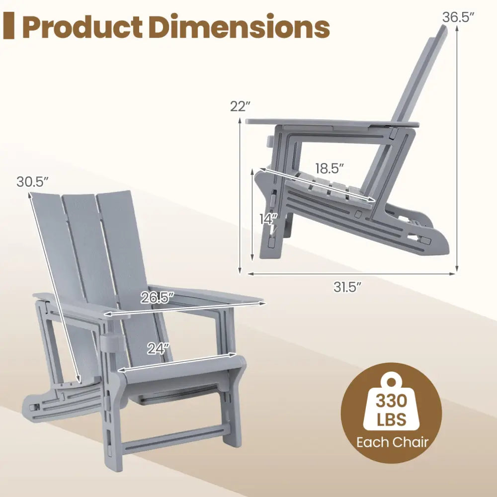 Set of 2ï»¿ Outdoor Adirondack Chairs with Cup Holder-Gray - Gray - Adirondack Chairs