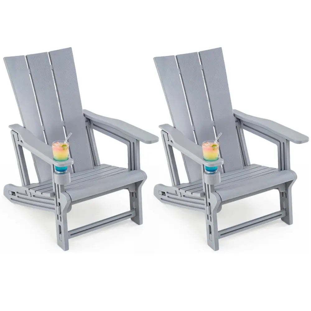 Set of 2ï»¿ Outdoor Adirondack Chairs with Cup Holder-Gray - Gray - Adirondack Chairs