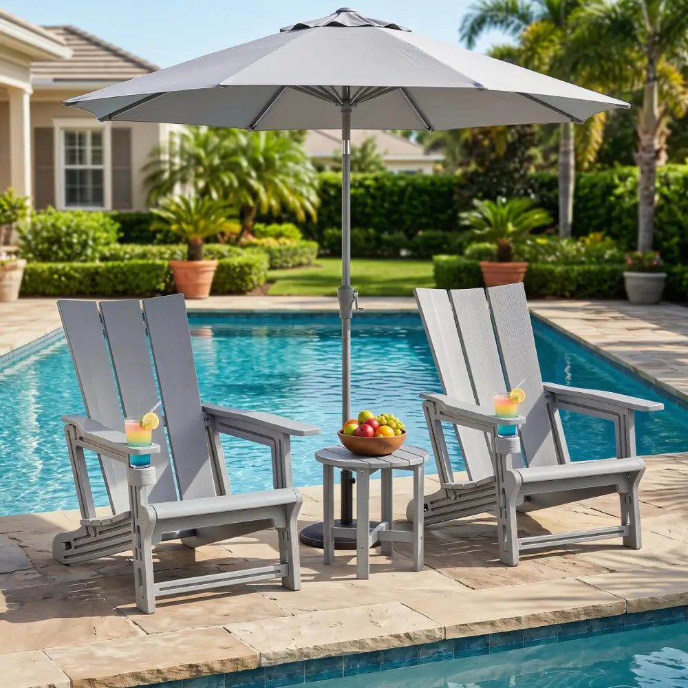 Set of 2ï»¿ Outdoor Adirondack Chairs with Cup Holder-Gray - Gray - Adirondack Chairs