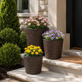 Set of 3 Plastic Planters with Drainage Holes and Saucers for Porch and Garden-Brown - Brown - Raised Garden Beds