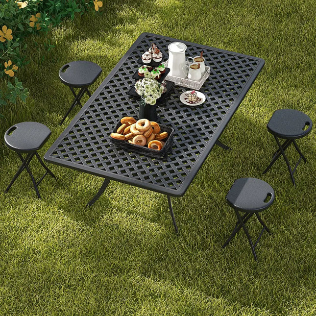 Set of 4 18 Inch Collapsible Round Stools with Handle-Black - Black - Patio Dining Chairs