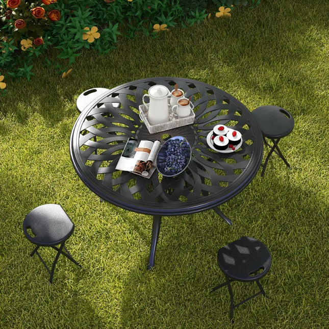Set of 4 18 Inch Collapsible Round Stools with Handle-Black - Black - Patio Dining Chairs