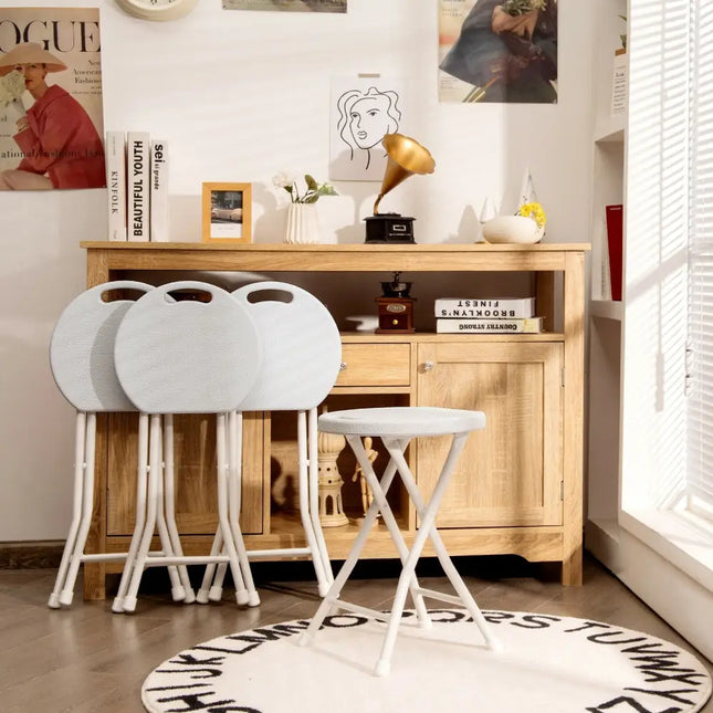 Set of 4 18 Inch Collapsible Round Stools with Handle-White - White - Patio Dining Chairs