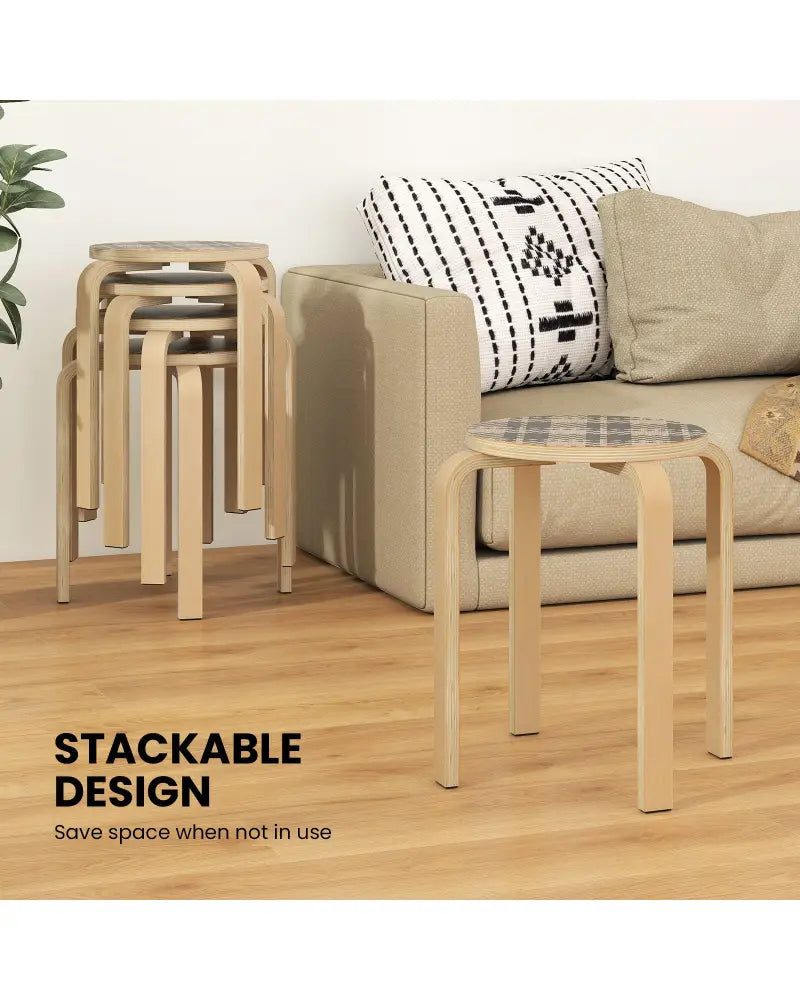 Set of 4 18 Inch Stackable Bentwood Dining Chairs with Round Top-Yellow - Yellow - Dining Chairs