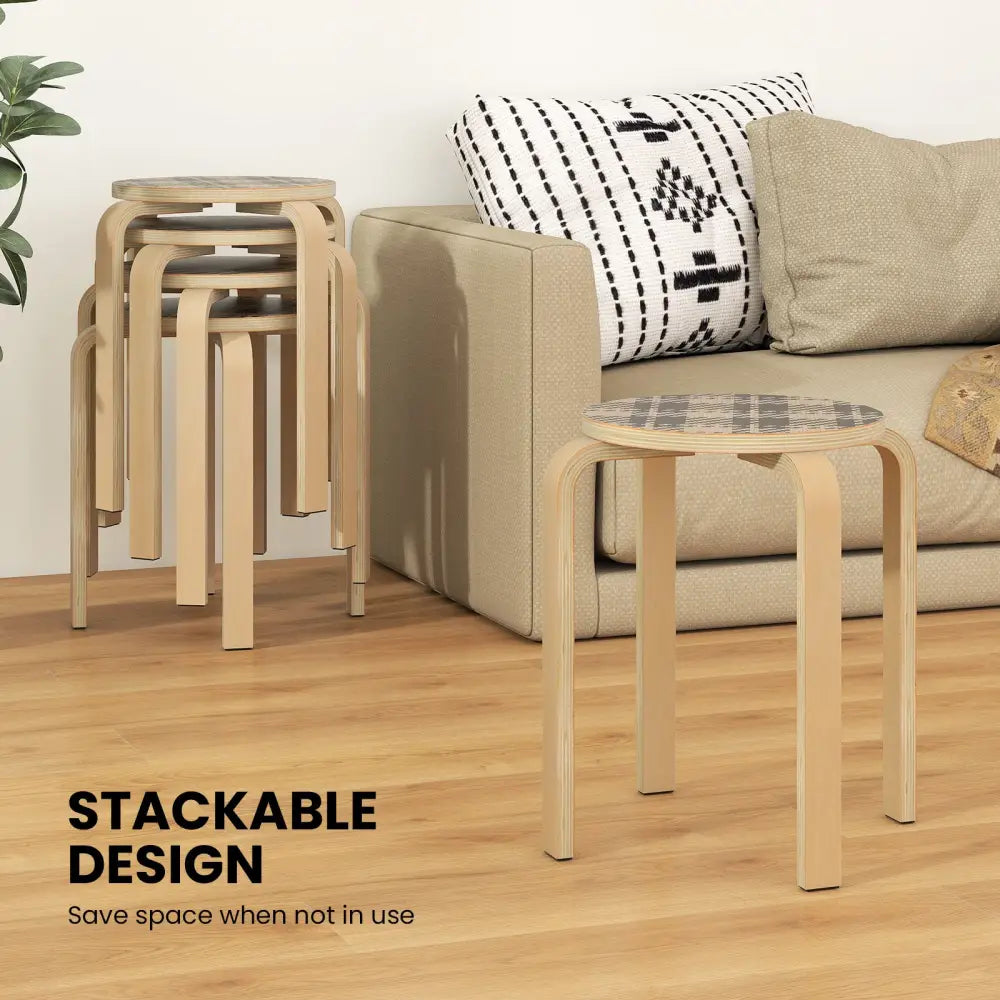 Set of 4 18 Inch Stackable Bentwood Dining Chairs with Round Top-Yellow - Yellow - Dining Chairs