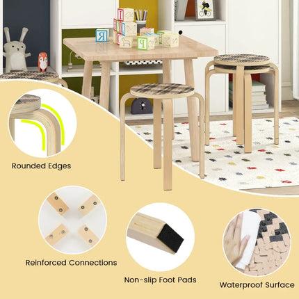 Set of 4 18 Inch Stackable Bentwood Dining Chairs with Round Top-Yellow - Yellow - Dining Chairs