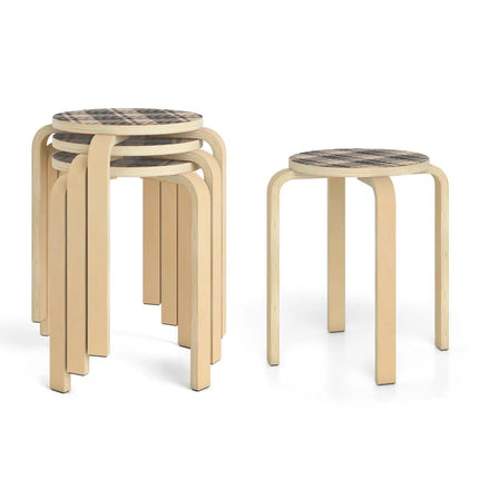 Set of 4 18 Inch Stackable Bentwood Dining Chairs with Round Top-Yellow - Yellow - Dining Chairs