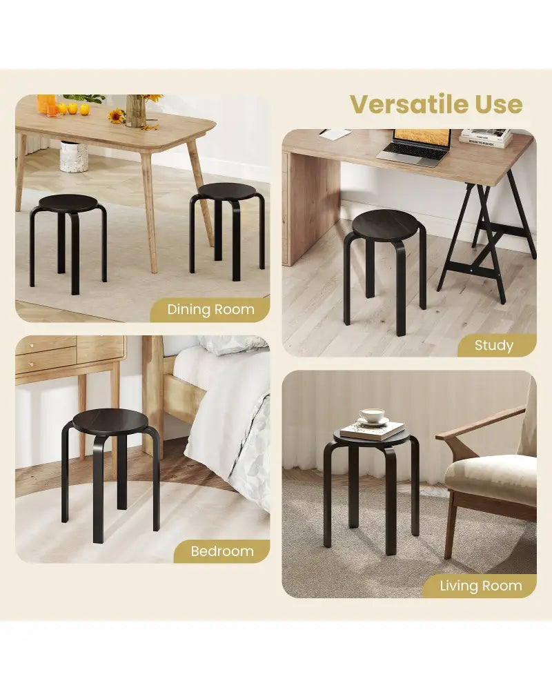 Set of 4 18 Inch Stackable Bentwood Dining Chairs with Round Top-Black - Black - Dining Chairs
