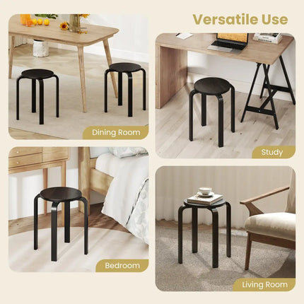 Set of 4 18 Inch Stackable Bentwood Dining Chairs with Round Top-Black - Black - Dining Chairs