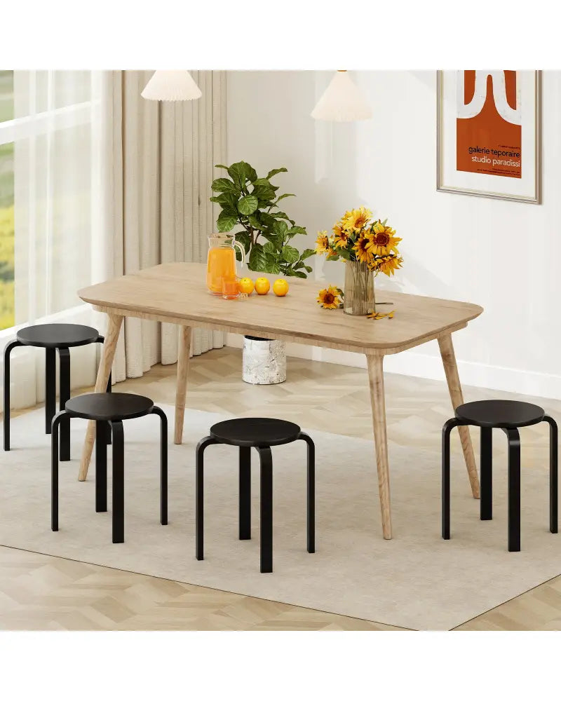 Set of 4 18 Inch Stackable Bentwood Dining Chairs with Round Top-Black - Black - Dining Chairs