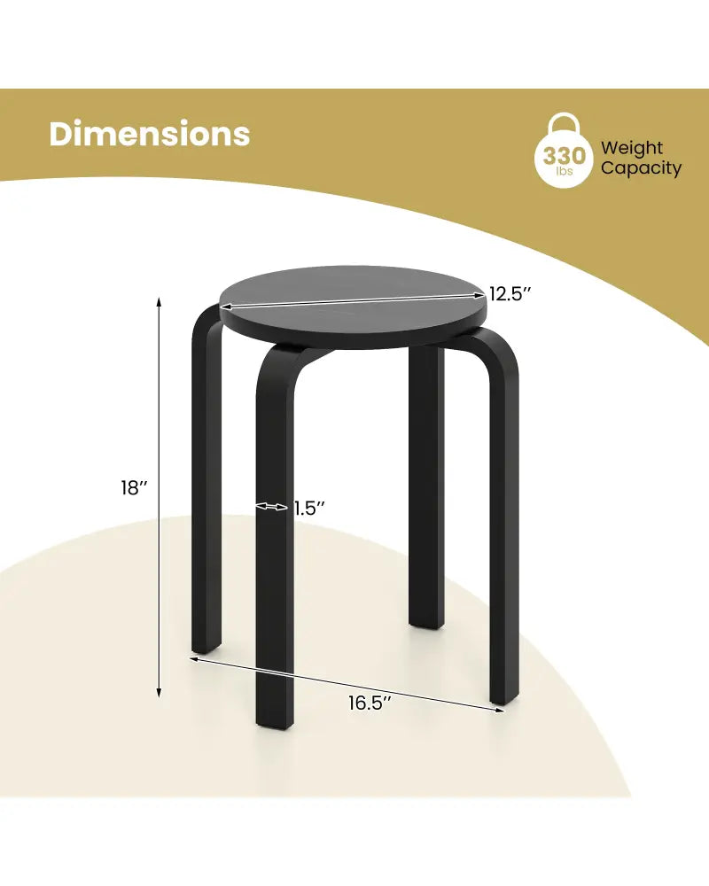 Set of 4 18 Inch Stackable Bentwood Dining Chairs with Round Top-Black - Black - Dining Chairs