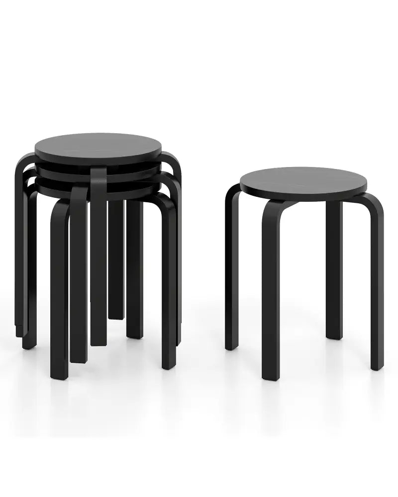 Set of 4 18 Inch Stackable Bentwood Dining Chairs with Round Top-Black - Black - Dining Chairs