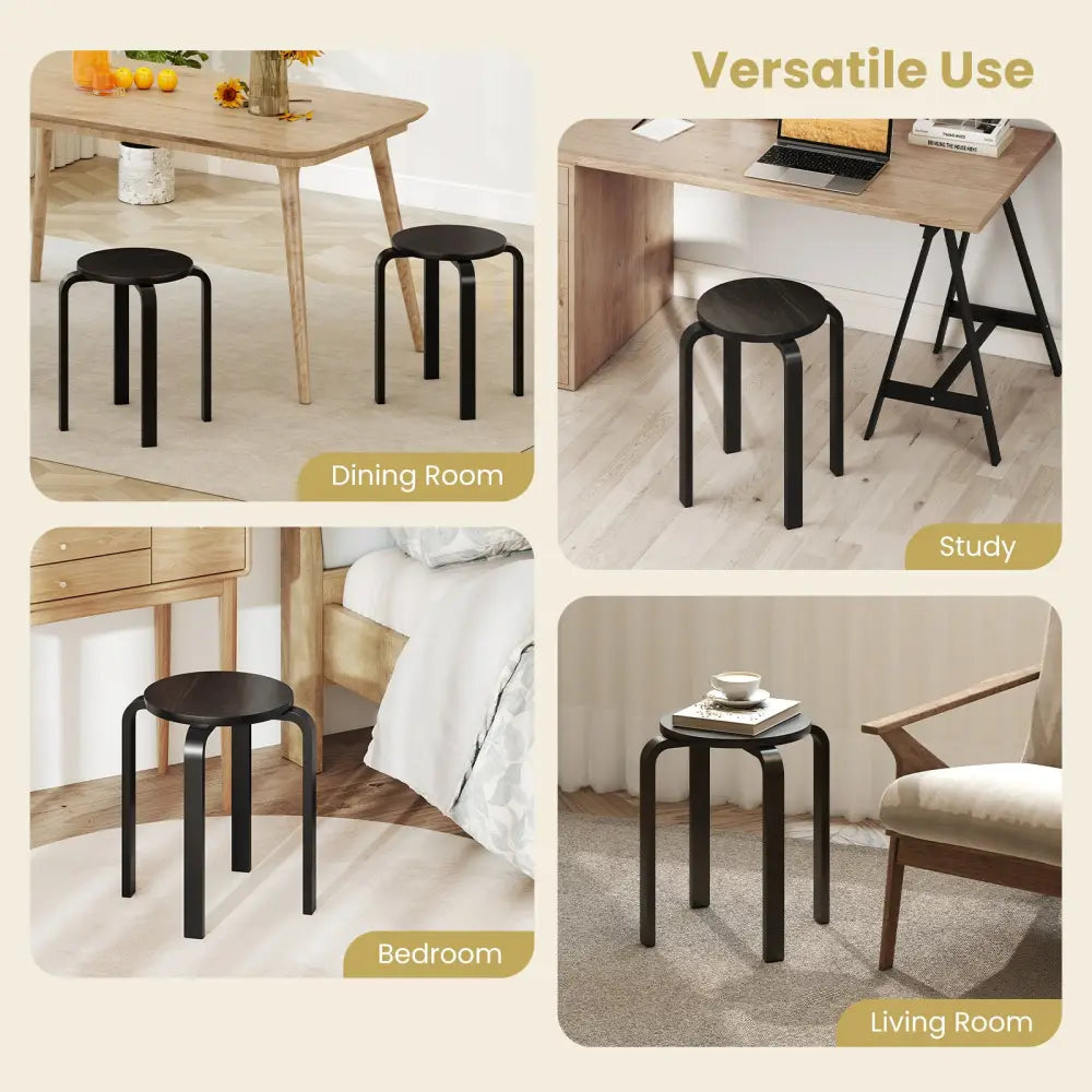 Set of 4 18 Inch Stackable Bentwood Dining Chairs with Round Top-Black - Black - Dining Chairs