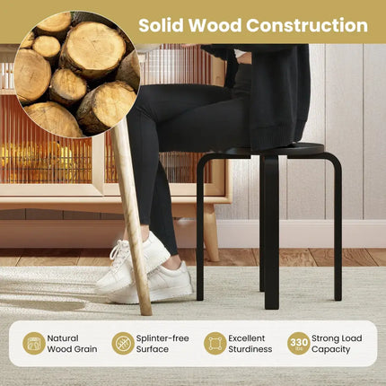 Set of 4 18 Inch Stackable Bentwood Dining Chairs with Round Top-Black - Black - Dining Chairs