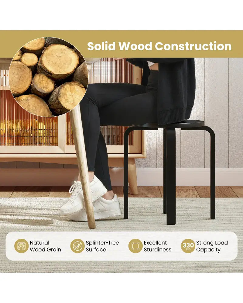 Set of 4 18 Inch Stackable Bentwood Dining Chairs with Round Top-Black - Black - Dining Chairs