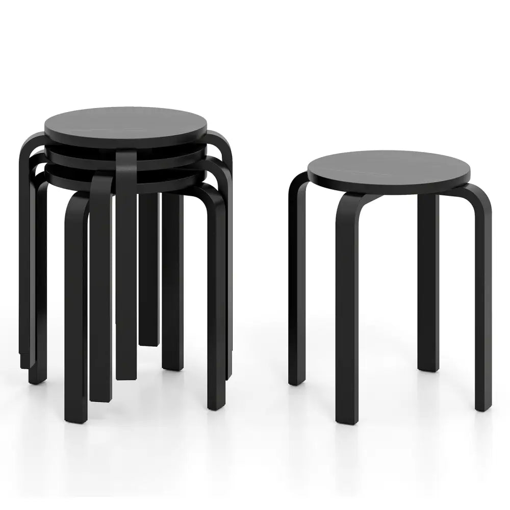 Set of 4 18 Inch Stackable Bentwood Dining Chairs with Round Top-Black - Black - Dining Chairs