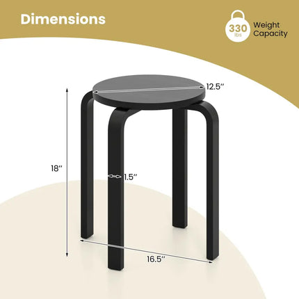 Set of 4 18 Inch Stackable Bentwood Dining Chairs with Round Top-Black - Black - Dining Chairs