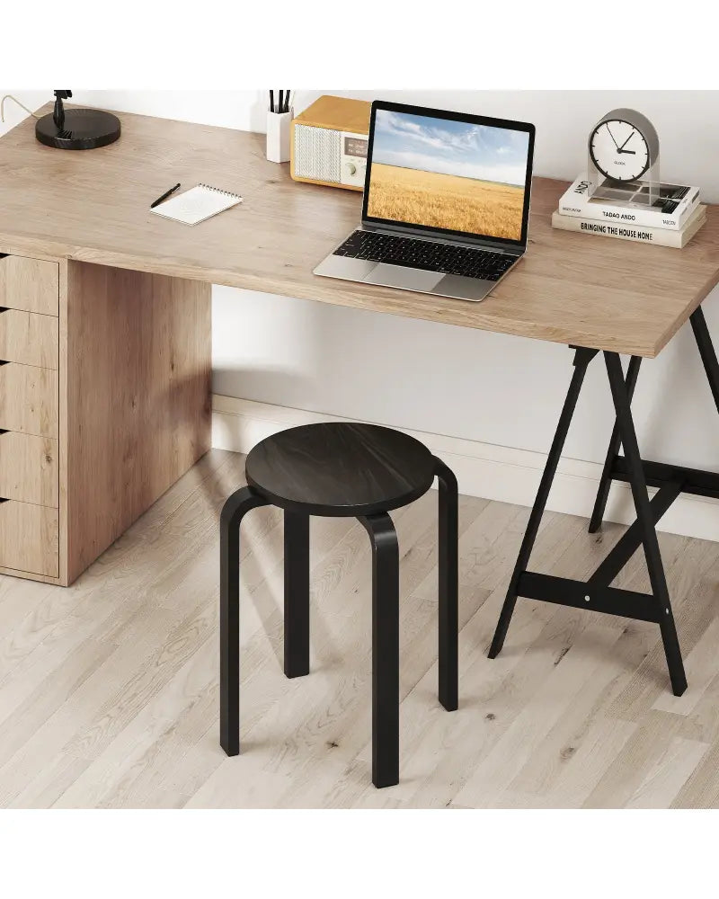 Set of 4 18 Inch Stackable Bentwood Dining Chairs with Round Top-Black - Black - Dining Chairs