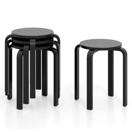 Set of 4 18 Inch Stackable Bentwood Dining Chairs with Round Top-Black - Black - Dining Chairs