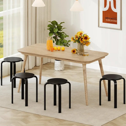 Set of 4 18 Inch Stackable Bentwood Dining Chairs with Round Top-Black - Black - Dining Chairs