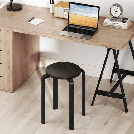 Set of 4 18 Inch Stackable Bentwood Dining Chairs with Round Top-Black - Black - Dining Chairs