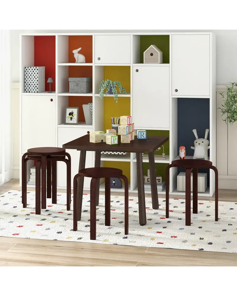 Set of 4 18 Inch Stackable Bentwood Dining Chairs with Round Top-Dark Brown - Dark Brown - Dining Chairs
