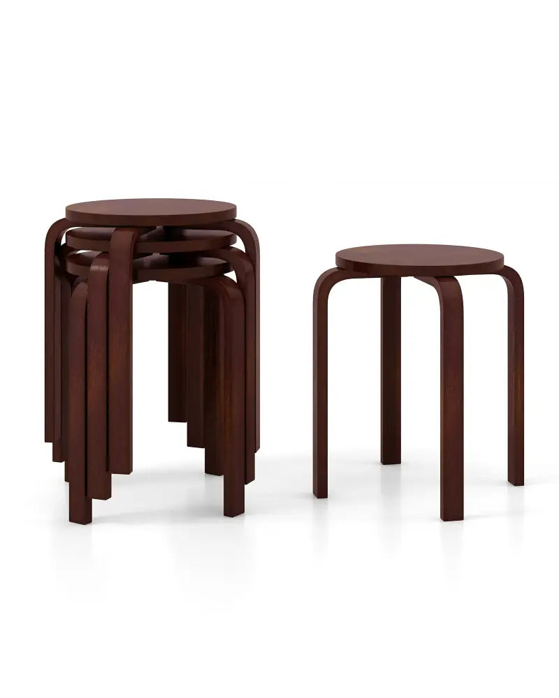 Set of 4 18 Inch Stackable Bentwood Dining Chairs with Round Top-Dark Brown - Dark Brown - Dining Chairs