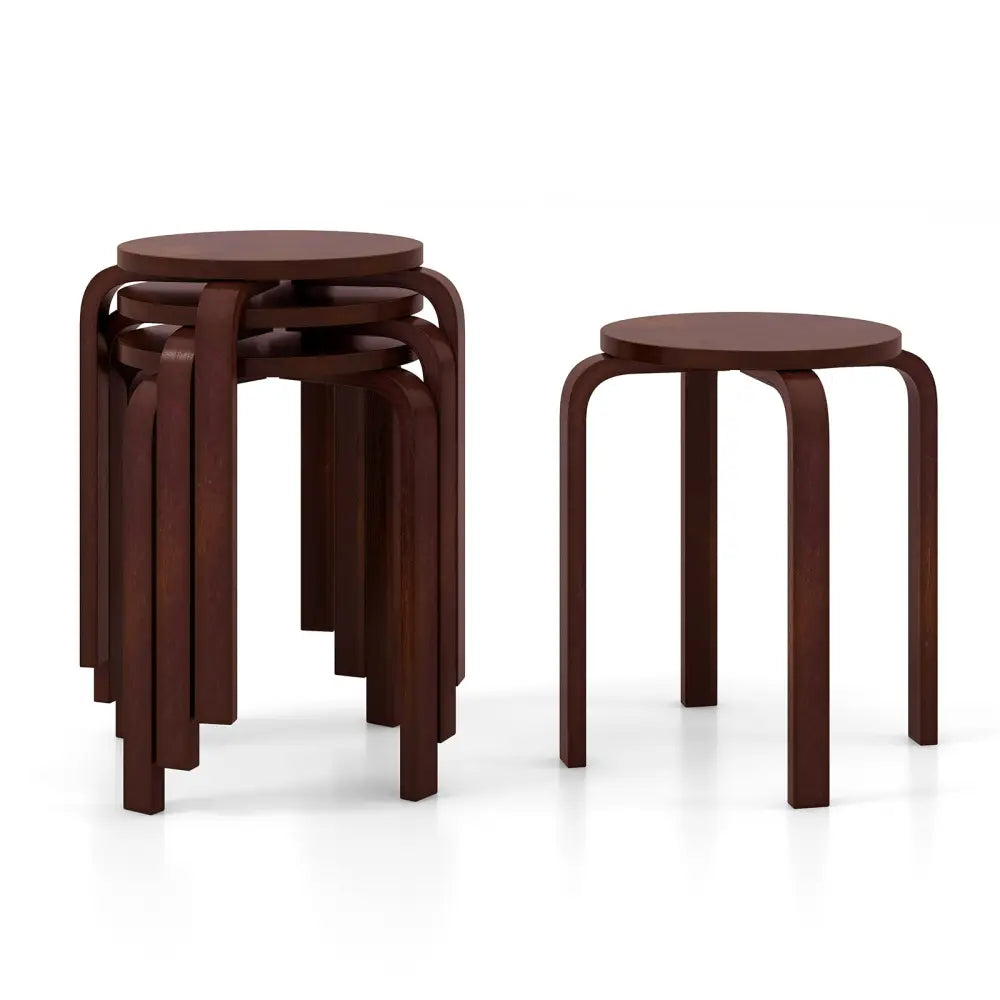 Set of 4 18 Inch Stackable Bentwood Dining Chairs with Round Top-Dark Brown - Dark Brown - Dining Chairs