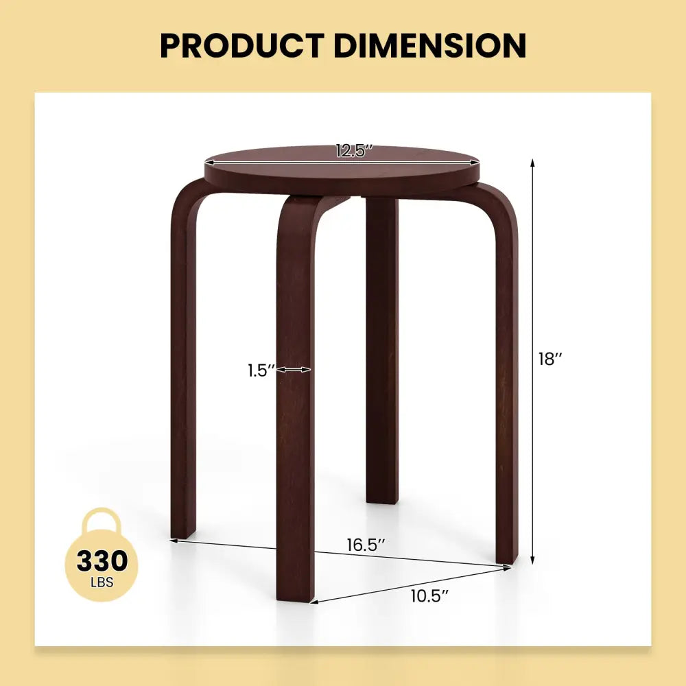 Set of 4 18 Inch Stackable Bentwood Dining Chairs with Round Top-Dark Brown - Dark Brown - Dining Chairs