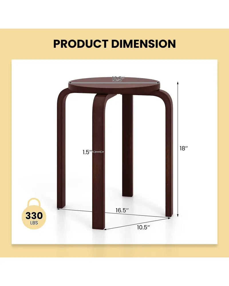 Set of 4 18 Inch Stackable Bentwood Dining Chairs with Round Top-Dark Brown - Dark Brown - Dining Chairs
