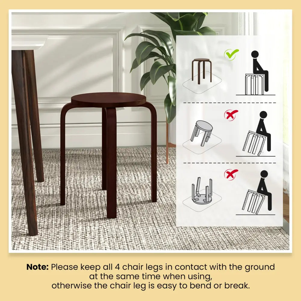 Set of 4 18 Inch Stackable Bentwood Dining Chairs with Round Top-Dark Brown - Dark Brown - Dining Chairs