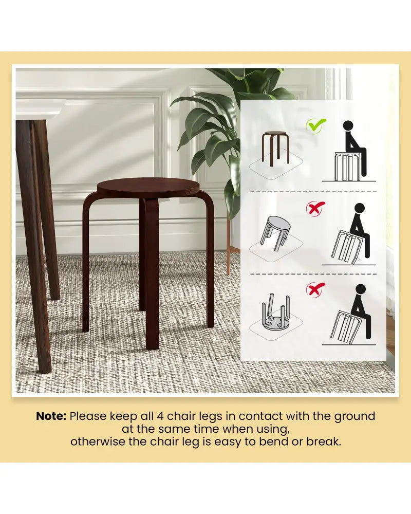 Set of 4 18 Inch Stackable Bentwood Dining Chairs with Round Top-Dark Brown - Dark Brown - Dining Chairs